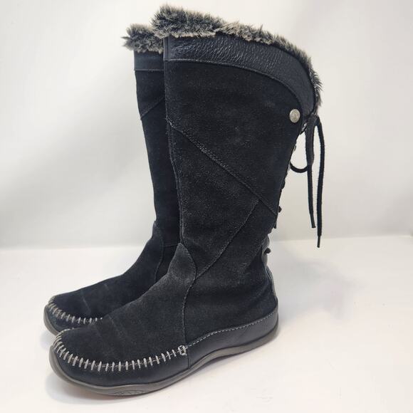 The North Face Janey Black Suede Moccasin Winter Boots Size 6 Faux Fur Lining - Picture 4 of 9